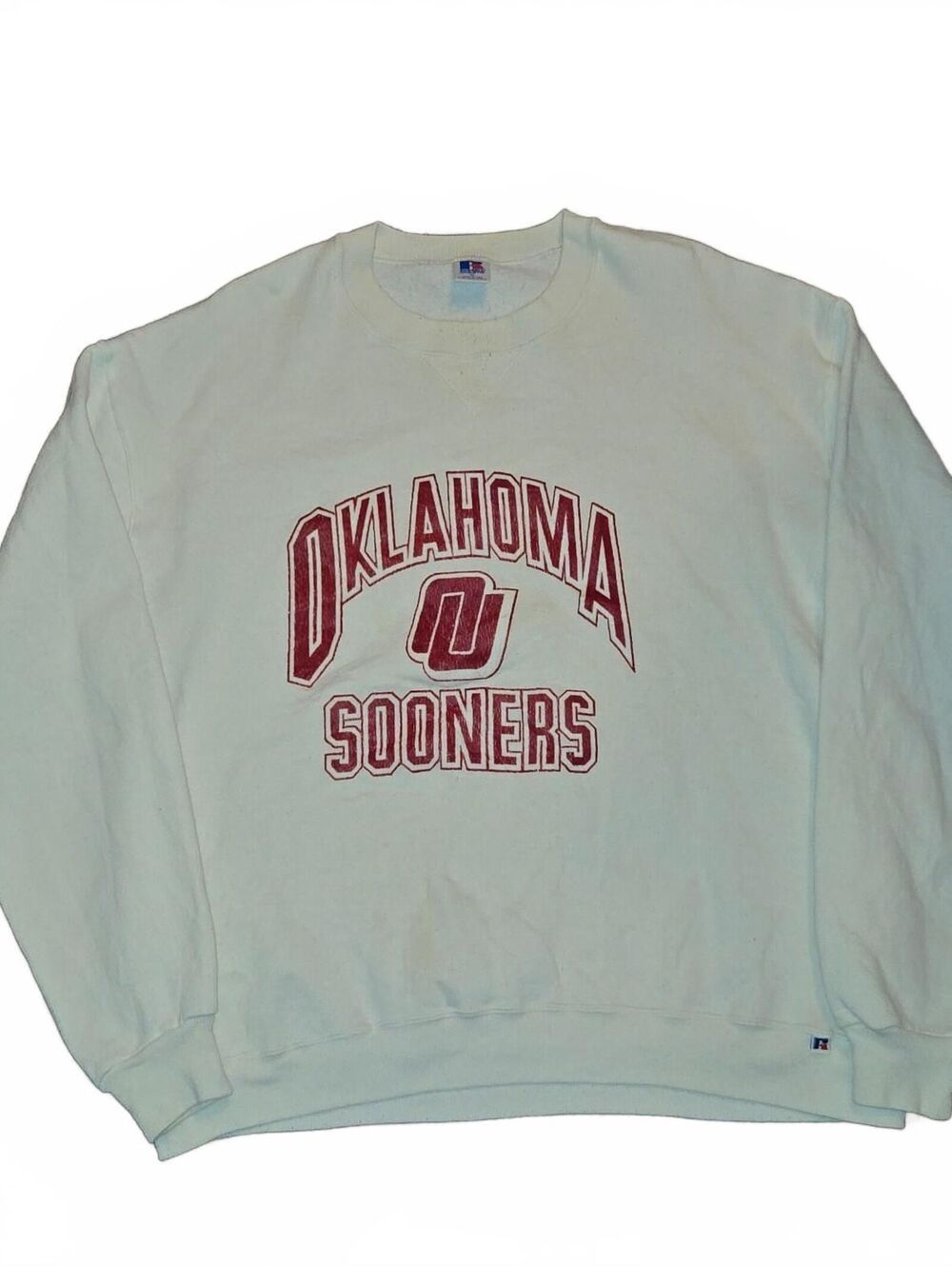 VTG 90s Oklahoma Sooners Sweatshirt XL USA White Russell Athletic Felt Letters